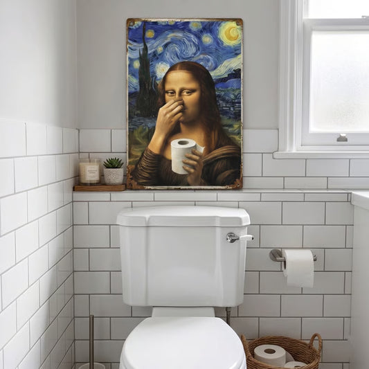 👃 Funny Mona Lisa Bathroom Sign – "Stinky" Da Vinci Metal Art – 8x12" Hilarious Toilet Wall Decor