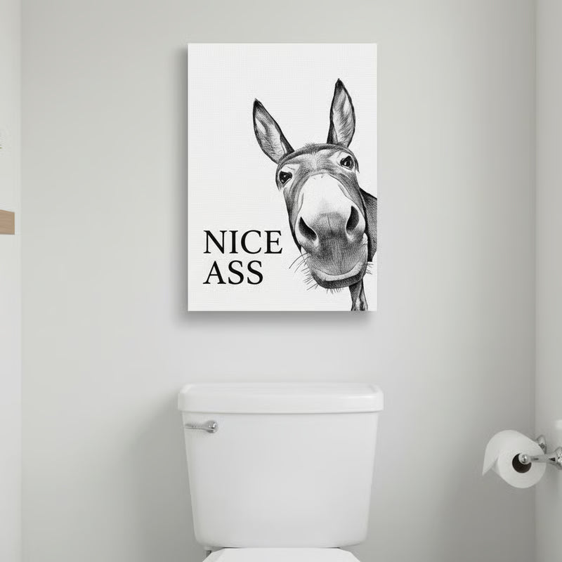 🚽Funny Bathroom Wall Art - "Nice Ass" Donkey Print